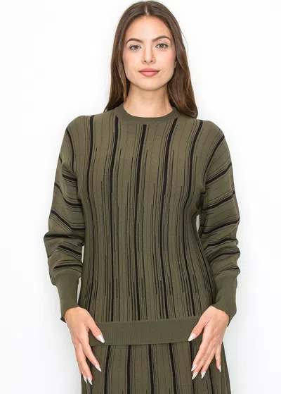 Yal New York Olive Knit Sweater With Vertical Stripes In Green