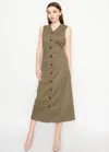 Yal New York Olive Midi Dress With Front Buttons In Green