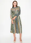 Yal New York Olive Multi-pattern Belted Midi Dress In Black
