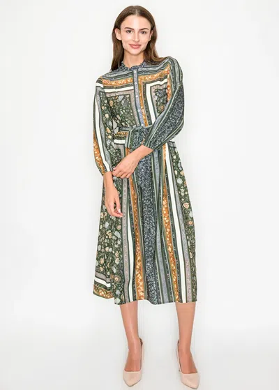 Yal New York Olive Multi-pattern Belted Midi Dress In Black