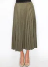 Yal New York Olive Pleated Suede Midi Skirt In Multi
