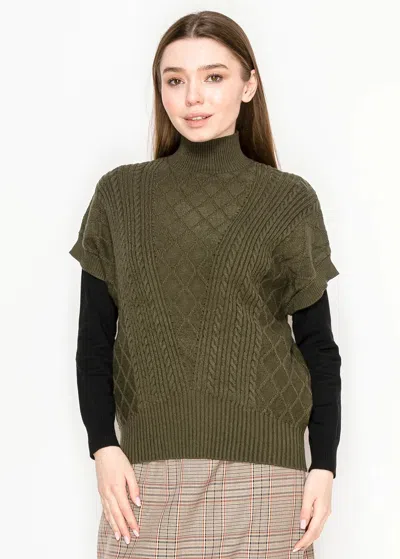 Yal New York Olive Sleeveless Turtleneck Sweater Vest In Green
