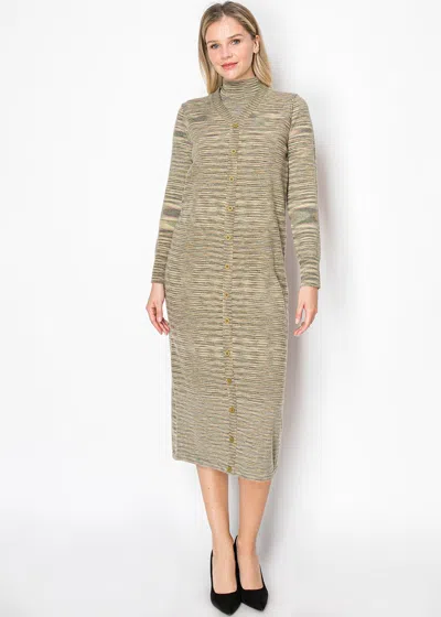 Yal New York Olive Striped Button-down Midi Dress In Green
