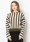 Yal New York Olive Striped Hooded Knit Top In Pattern