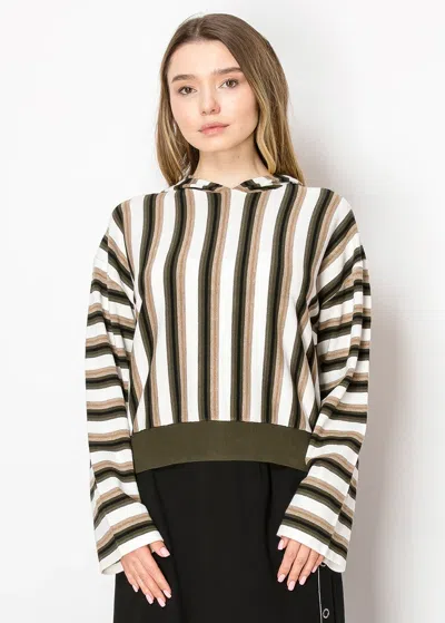 Yal New York Olive Striped Hooded Knit Top In Pattern