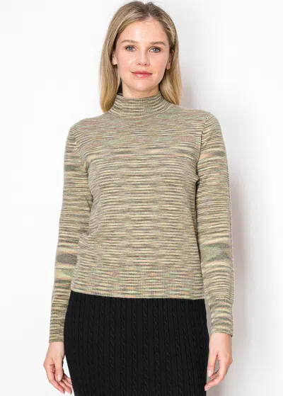 Yal New York Olive Striped Mock Turtleneck Sweater In Green