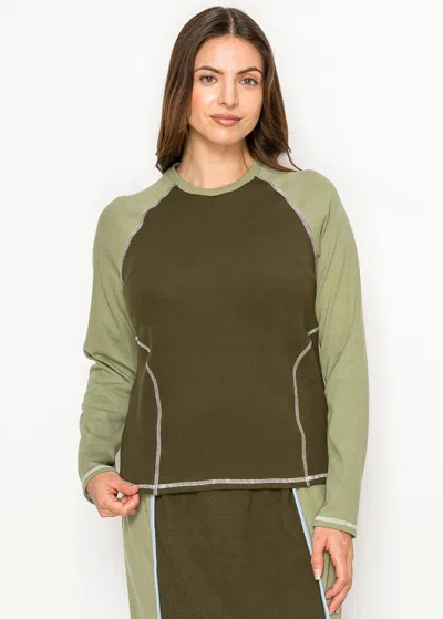 Yal New York Olive Two-tone Cotton T-shirt In Green