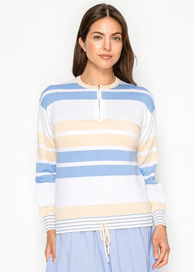 Yal New York Pastel Stripe Zip-neck Sweater In Blue In Multi