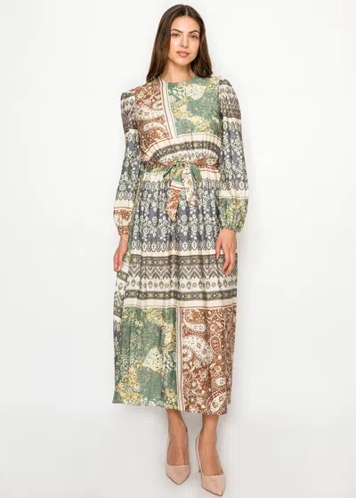 Yal New York Patchwork Print Long Sleeve Dress In Multi