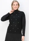 Yal New York Pearl Accent Black Knit Sweater In Black