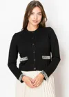 Yal New York Pearl Accent Cropped Cardigan In Black