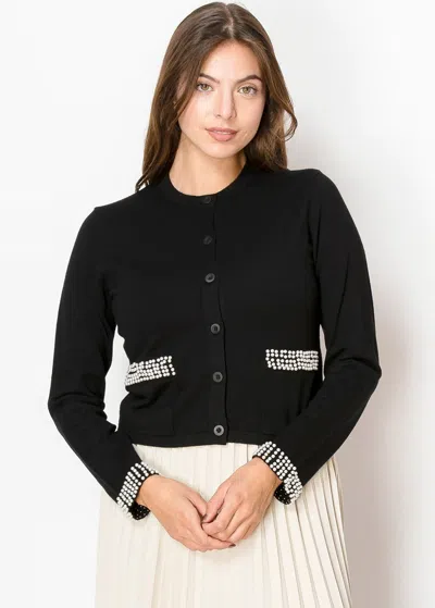Yal New York Pearl Accent Cropped Cardigan In Black
