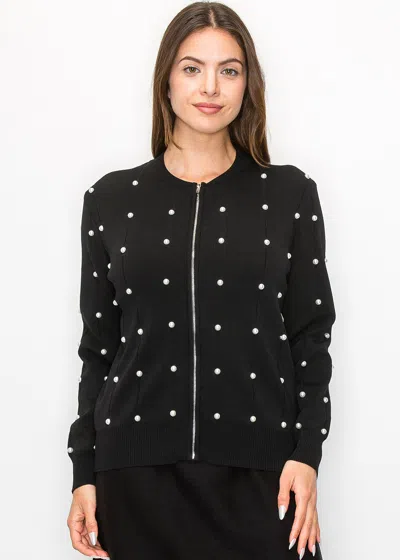 Yal New York Pearl Embellished Black Knit Jacket