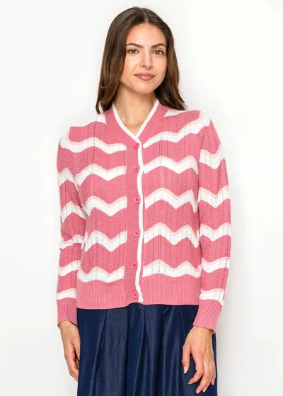 Yal New York Pink Chevron Knit Button Cardigan