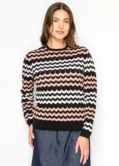 Yal New York Pink Chevron Knit Sweater In White