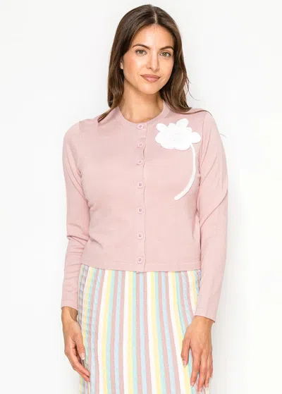 Yal New York Pink Floral Appliqué Cardigan In Pattern