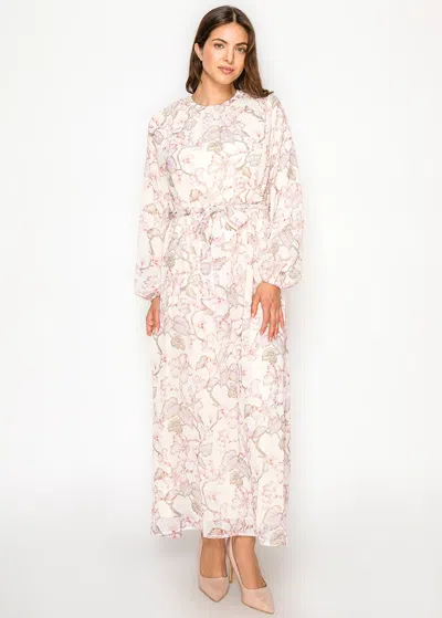 Yal New York Pink Floral Maxi Dress With Ruffle Neckline In Multi