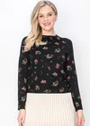 Yal New York Pink Rose-patterned Black Sweater In Black