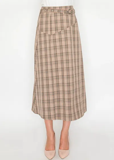 Yal New York Plaid Belted Midi Skirt In Multi