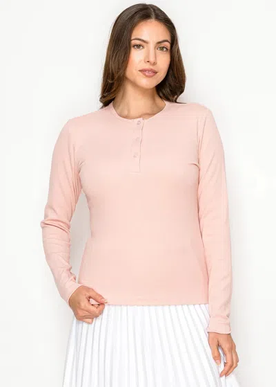Yal New York Ribbed Cotton Blend Henley Top - Blush In Pink
