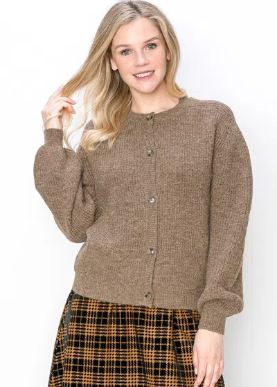 Yal New York Ribbed Knit Taupe Cardigan In Grey