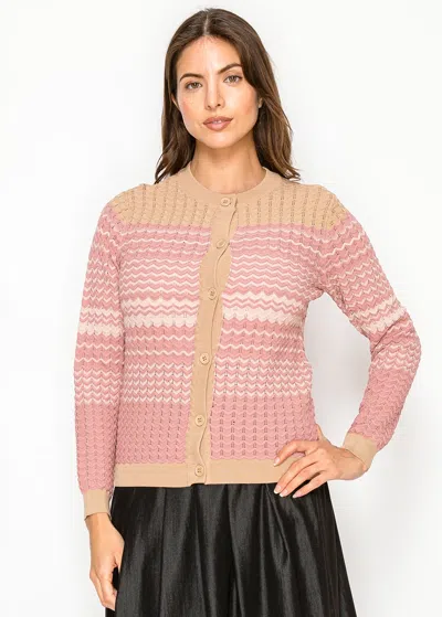 Yal New York Rose Sand Textured Knit Cardigan In Pink
