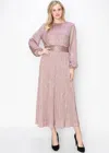 Yal New York Rose Shimmer Long Sleeve Dress In Pink