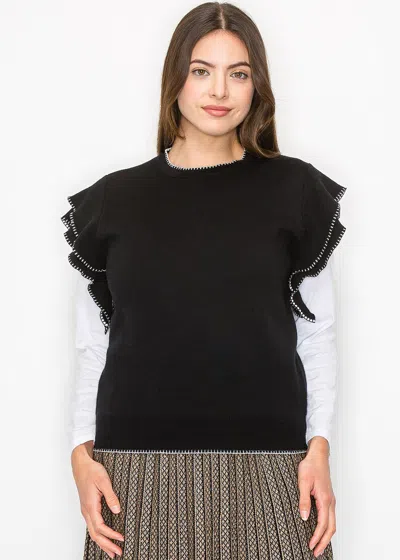 Yal New York Ruffle-accent Black Vest
