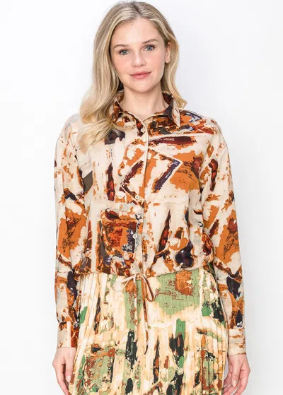 Yal New York Rust And Beige Abstract Blouse In Multi