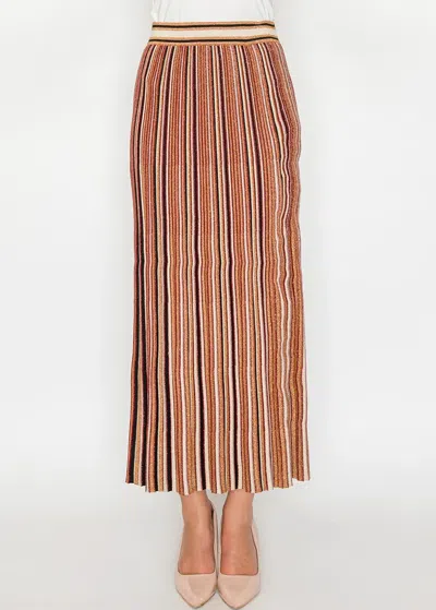 Yal New York Rust And Gold Glitter Pleated Skirt In Multi