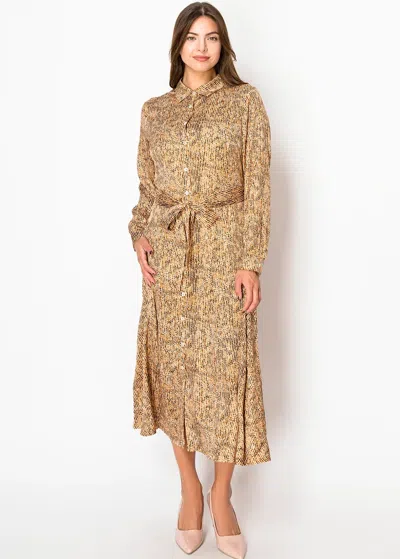 Yal New York Rust & Gold Print Shirt Dress In Multi