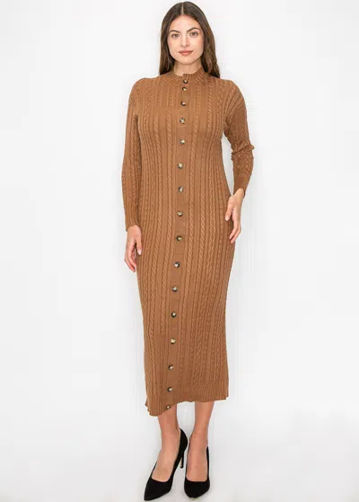 Yal New York Rust Cable Knit Button Dress In Multi