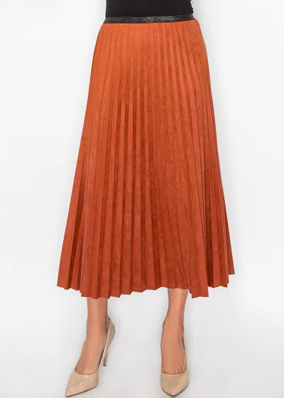Yal New York Rust Suede Midi Skirt With Pleats In Multi