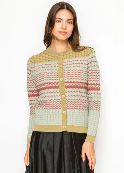 Yal New York Sage And Terracotta Chevron Knit Cardigan In Green