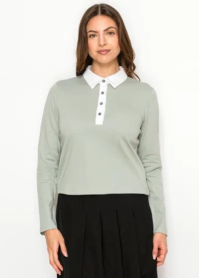 Yal New York Sage Cotton Button Placket Tee In Multi