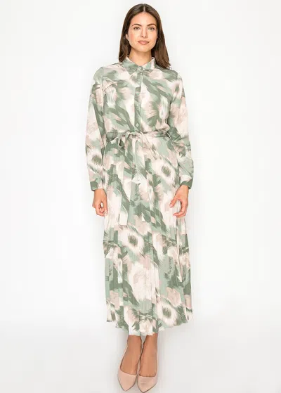 Yal New York Sage Green Modest Button-front Dress In Multi