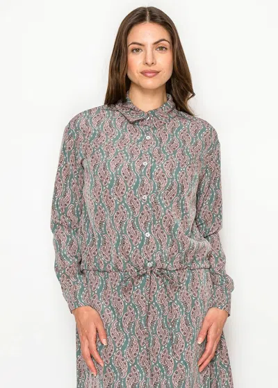 Yal New York Sage Green Paisley Button-down Blouse In Gray