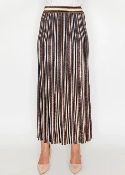 Yal New York Shimmer Stripe Pleated Skirt In Blue