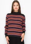Yal New York Shimmer Stripe Sweater With Scalloped Trim In Pink