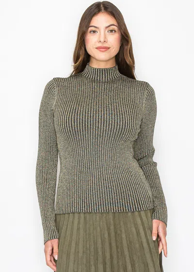 Yal New York Shimmering Gold Ribbed Knit Top