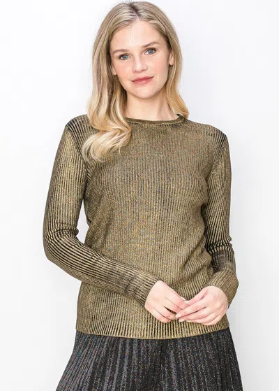 Yal New York Shimmering Gold Ribbed Sweater