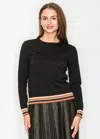 Yal New York Shimmery Black Pullover With Sporty Details In Black