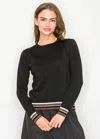 Yal New York Shimmery Black Pullover With Sporty Details In Blue
