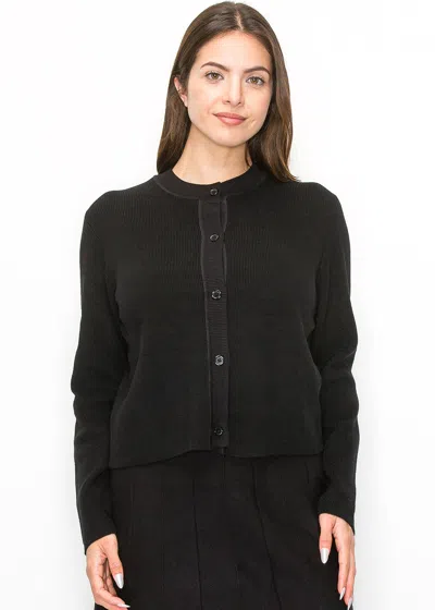Yal New York Simple Elegance Ribbed Cardigan In Black