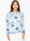 Yal New York Sky Blue Leaf Print Sweater In Blue