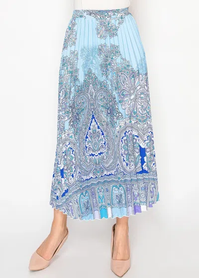 Yal New York Sky Blue Ornamental Pleated Skirt