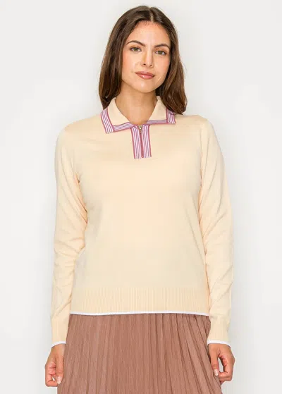 Yal New York Soft Beige Zip-neck Knit Sweater In Neutral