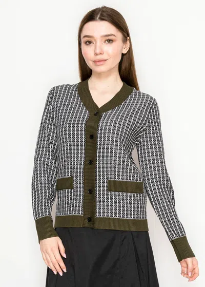 Yal New York Soft Contrast Button Cardigan In Green