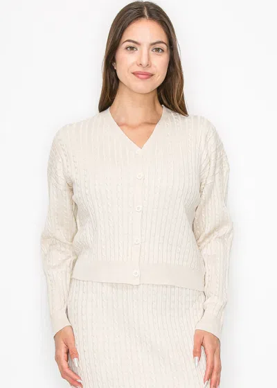 Yal New York Soft Cream Cable Button Cardigan In White