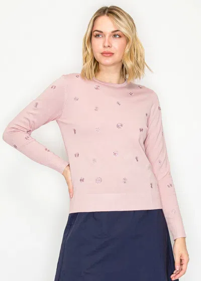 Yal New York Soft Everyday Knit Cardigan With Floral Detail In Pink